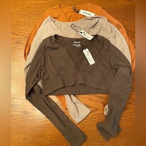 3 Pack Large Neutral Sexy Long Sleeve Cropped Shirts